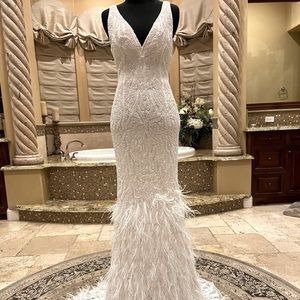 Sherri Hill Beaded and Feathered Gown